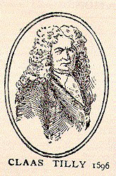 Retrato histórico grabado de Claas Tilly, asociado con los orígenes y el desarrollo del Aceite de Haarlem, representado dentro de un marco ovalado con su nombre y el año 1696.